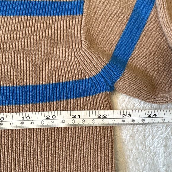 Everlane Lace Up Smock Sweater Chestnut Blue Stripe Organic Cotton Wool Sz L - Picture 4 of 10